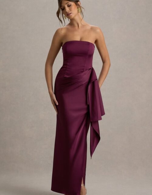 Satin Bandeau Draped Maxi Dress